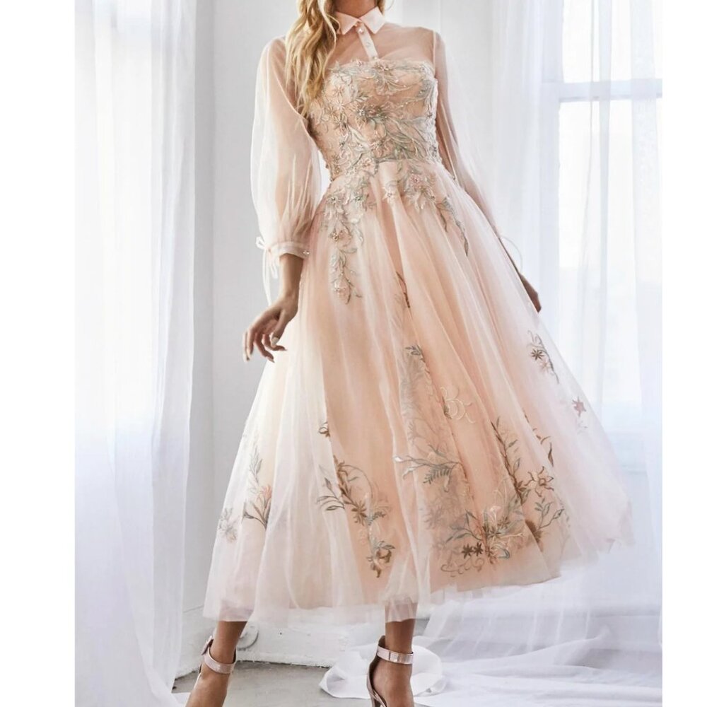 Tea Length Blush Duchesa Dress ALA0862